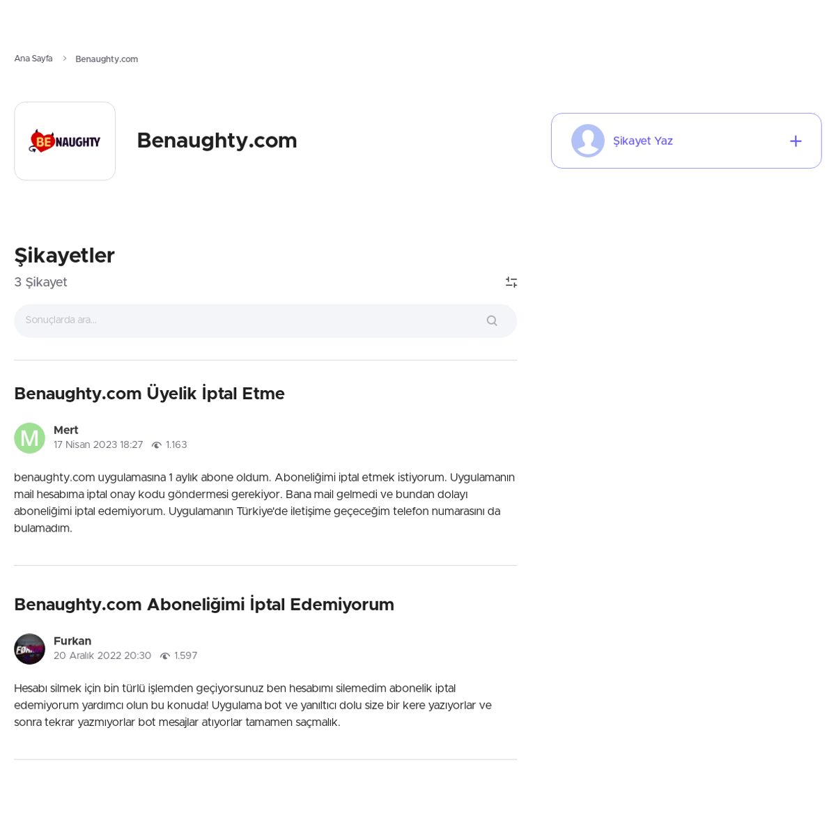 Benaughty.com - Şikayetvar