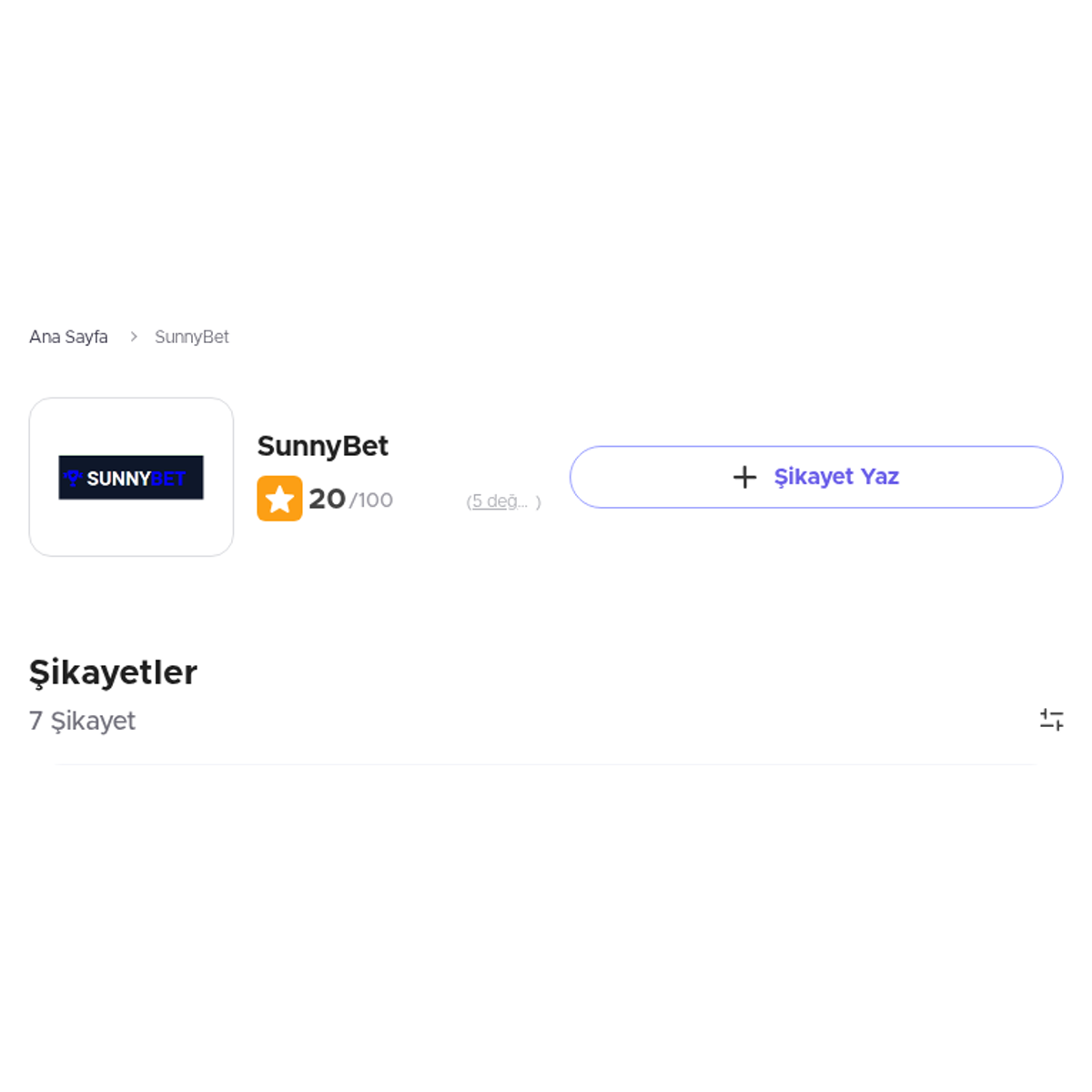Sunnybet veebilehe vaade