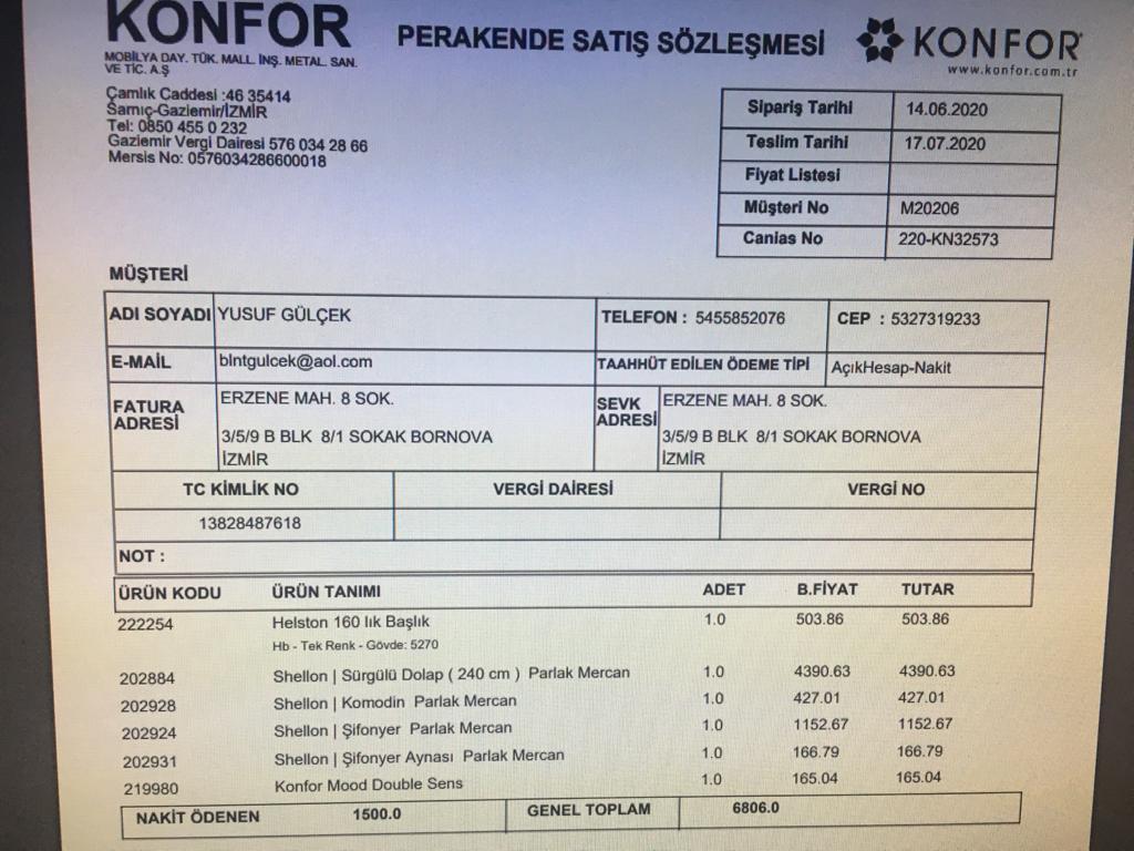 Mobilya satış sozlesmesi iptali