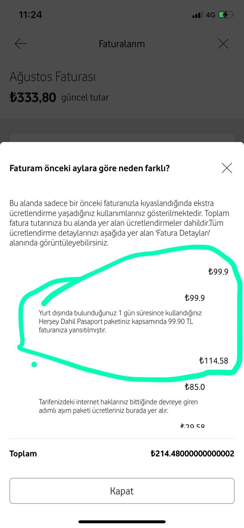 vodafone de her Şey dahil pasaport paketi Şikayetvar