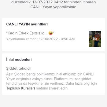 Tik Tok Canlı Yayın İhlali