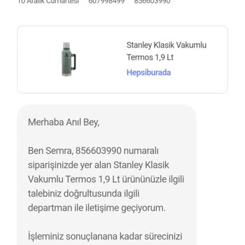 Hepsiburada Stanley Termos Değişimi Talebi