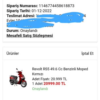 A101 Revolt Rs5 50cc Motosiklet Tarafıma Ulaşmadı