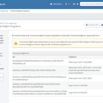 Anadolu Üniversitesi Aöf Transkript Belgem Edevlet Üzerinde Görünmüyor