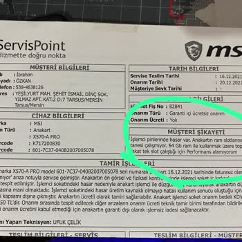 ServisPoint Servis Point A. Ş Anakartıma Zarar Verip Garanti Dışı Bıraktı