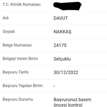 Nüfus ve Vatandaşlık İşleri Ehliyet Basım Öncesi Kontrol Aşaması