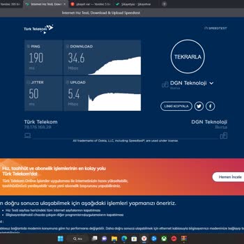 Türk Telekom İnternet Ping Jitter ve Hız Değerleri Dengesizlik