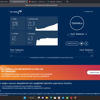 Türk Telekom İnternet Ping Jitter ve Hız Değerleri Dengesizlik