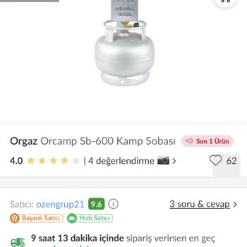 Trendyol Orgaz Tüplü Kamp Sobası Şikayeti