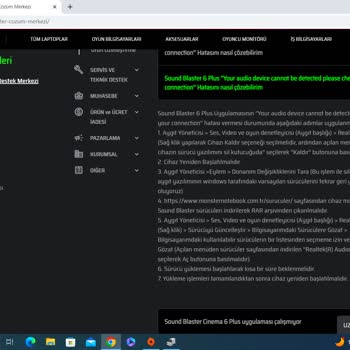Monster Notebook Sound Blaster 6+ ''Your Audio Device Cannot Be Detected Hatası''
