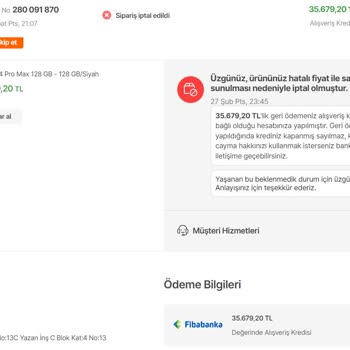 Hepsiburada Fiyat Hatası! Onaylanan Ürün İptal Edildi