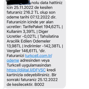 Turkcell Yüksek Gelen Fatura Ve Çekim Gücü