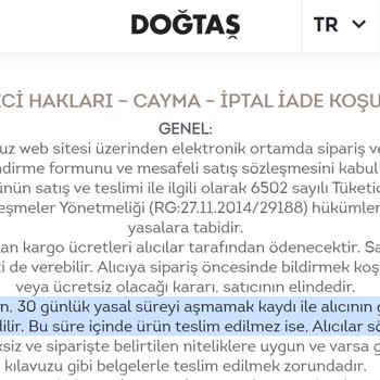 Doğtaş Mobilya Ürünün Teslim Edilememesi