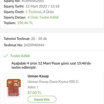 Trendyol Hızlı Market Ambalajı Açık Gelen Kıymanın İadesi Sağlanmıyor