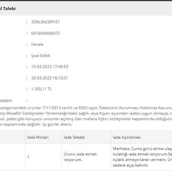 Akalın Müzik Kulaklık İade Sorunu