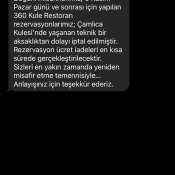 360 Kule Restoran Üsküdar Kule Restaurant Hala Paramı İade Etmedi