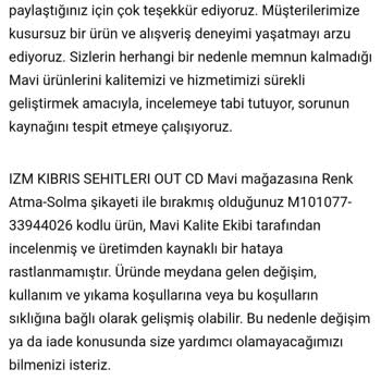 Mavi Ürün Değiştirilmemesi Ve Kullanıcı Hatası Denilmesi