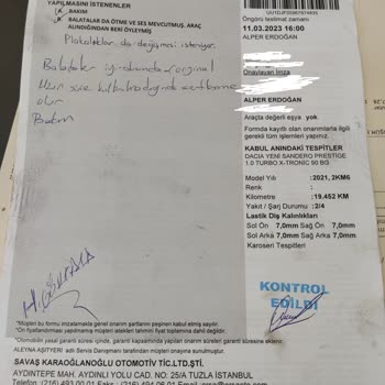 Dacia Garantili Aracı Garanti Kapsamına Sokmaması Hk.