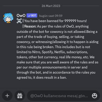 Discord.com Owo Bot Bana Ban Attı