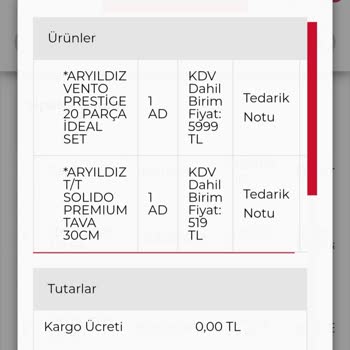 Aryıldız Müşteri Hizmetlerine Ulaşamama, Ürünümün Kargolanmaması