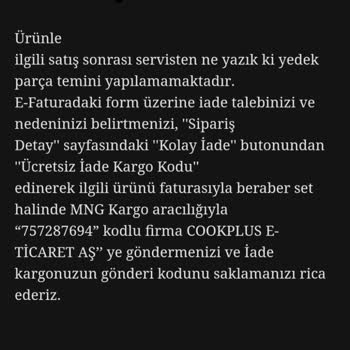 Karaca Züccaciye Yedek Parça Temin Etmek İstememesi