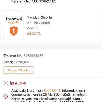Ev Yaşam Siparişimin İptal Edilmesi