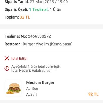 Trendyol'dan Verdiğim Yemek Siparişi İptali