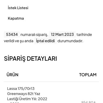 Alisveriss.com Lastik Sipariş Ettim Kargolanmadı İptal Ettim İade Edilmedi