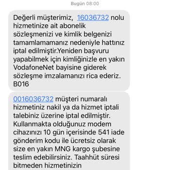 Vodafone Net Eksik Evrak Bildirimi