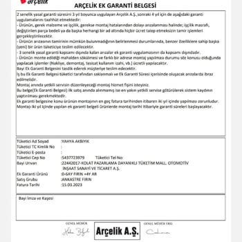 Arçelik Fırınımın Ek Garantisi Görünmüyor