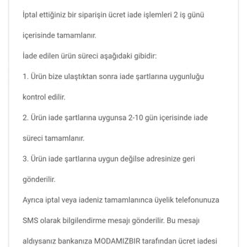 Modamizbir.com İade Yapmıyor