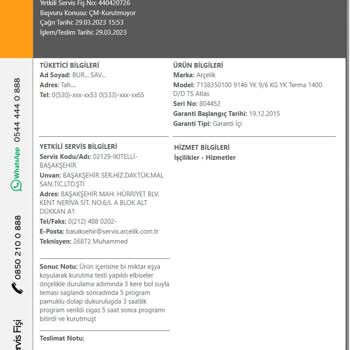 Arçelik Kurutmalı Çamaşır Makinesi Sorunu