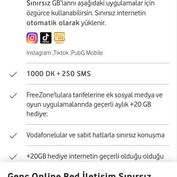 Vodafone Tarifede Belirtilen İnternetler Gözükmüyor