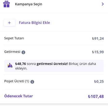 Getir Kampanyayı Sepete Uygulamaması