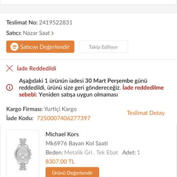 Trendyol Nazar Saat İade Kabul Etmiyor!