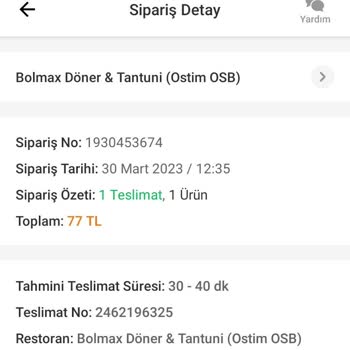 Bolmax Döner & Tantuni Ödemesi Yapılmış Siparişi Yanlış Gönderdi