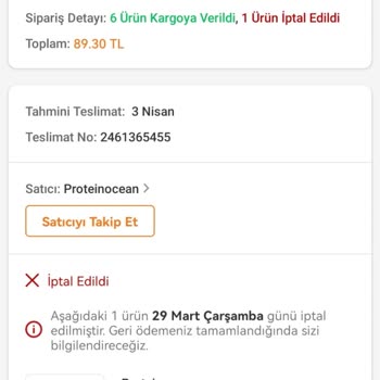 Proteinocean Trendyol Üzerinden Sipariş Mağduriyeti
