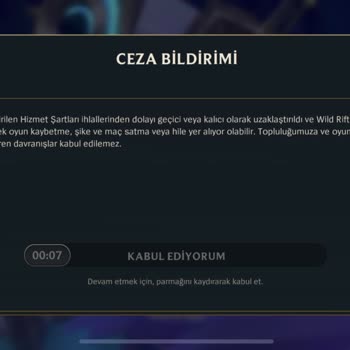 Riot Games Wild Rift Ban Ceza Bildirimi