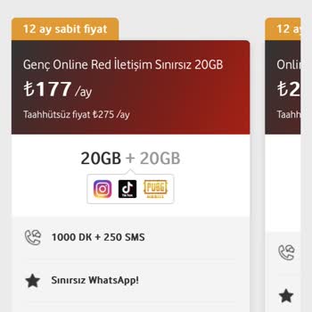 Vodafone Genç Online Red İletişim Sınırsız 20GB