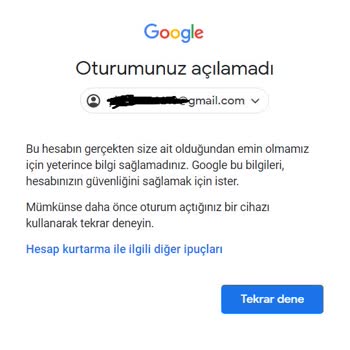 Google Oturumunuz Açılamadı Hatası