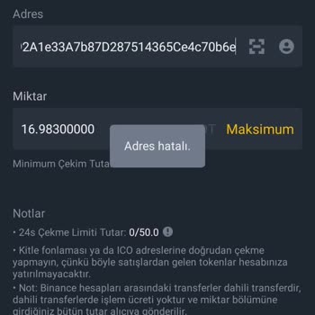 Binance'den Başka Borsaya USDT Çekemiyorum