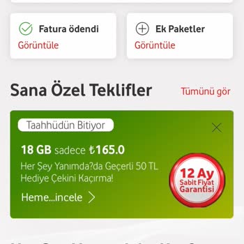 Vodafone Red'li 18 Tarife Haklarımı Vermiyor