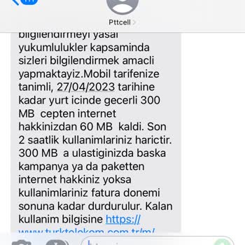 Pttcell Gereksiz Yere İnternetiniz Durdurulacak Mesajı Gönderiyor.