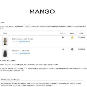 Mango Eksik Ücret İadesi