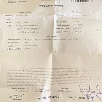 Teknosa Servise Gönderilmek Üzere Mağazaya Teslim Ettiğim Ürün