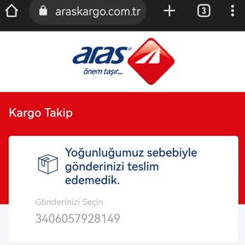 Aras Kargo Kuzey Marmara Şubesi Teslimat Yapmıyor.