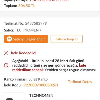 Trendyol İade Kabul Etmiyor