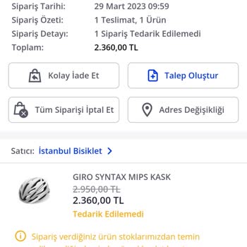 Bike And Outdoor Pazarama Ve İndirimli Ürünün Siparişini İptal Ediyor