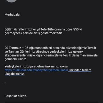 Üsküdar Üniversitesi 2023-2024 Yılı %80-%83 Zammı