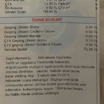 İSKİ Abonelik Teminat Bedeli